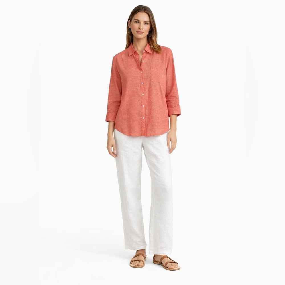 Tommy Bahama Women’s 100% Linen Classic Button Down Blouse Coral Pink Size L